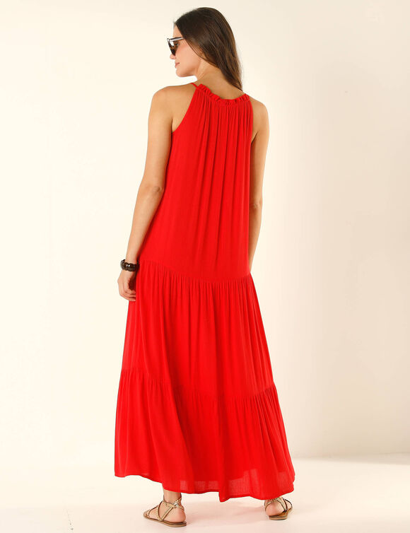 Robe aux fines bretelles, cr&eacute;pon fluide (rood)