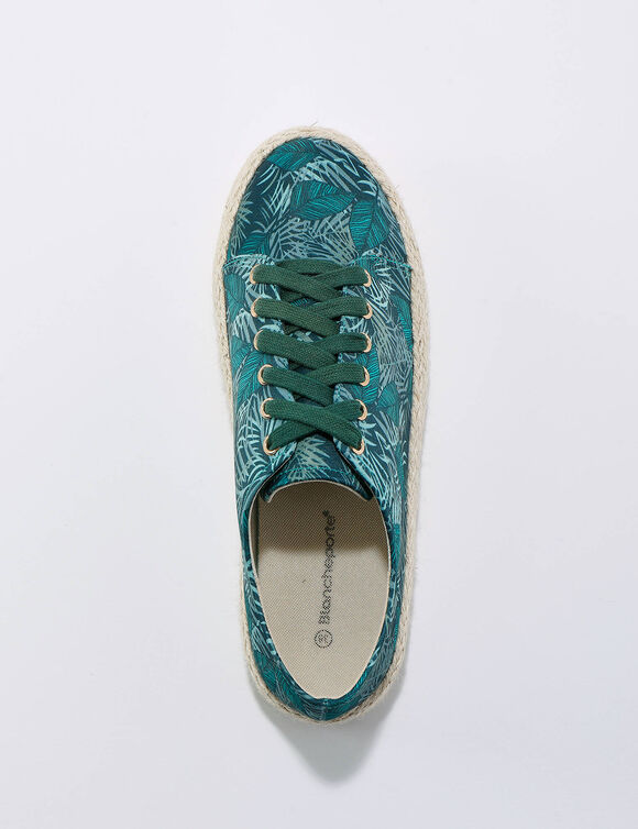 Sneakers met doorloopzool in koord - tropical print (groen)