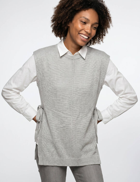 Pull tunique manches courtes avec liens &agrave; nouer, toucher doux (gris)