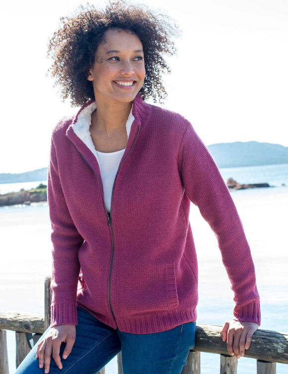 Gilet zippé 30% laine fourré "maille peluche" (violine)