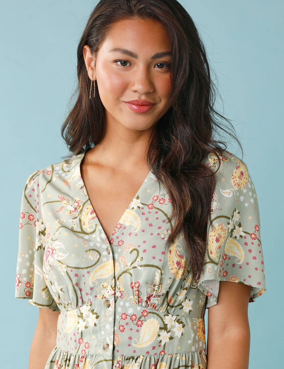 Robe courte boutonn&eacute;e imprim&eacute;e, Sp&eacute;cial Petites  (vert)