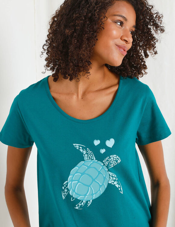 Pyjacourt coton manches courtes imprim&eacute; plac&eacute; &laquo;&nbsp;tortue de mer&nbsp;&raquo; (vert)