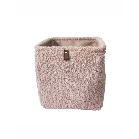 Panier rangement carré en bouclette sherpa (rose poudré)