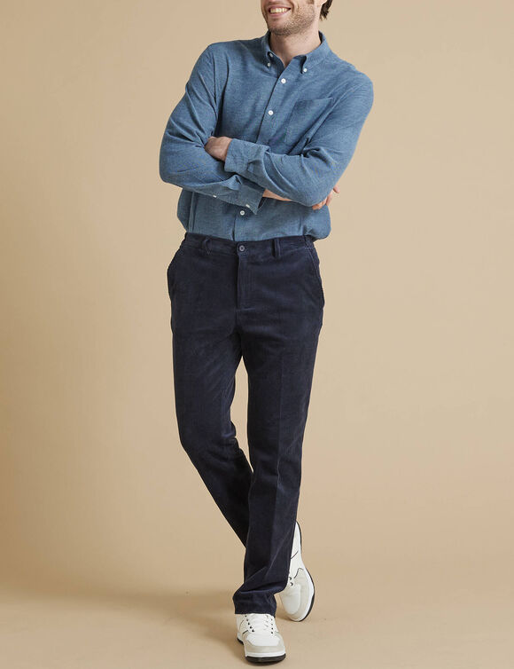 Pantalon ville velours c&ocirc;tel&eacute; &eacute;lastiqu&eacute; c&ocirc;t&eacute;s (marine)