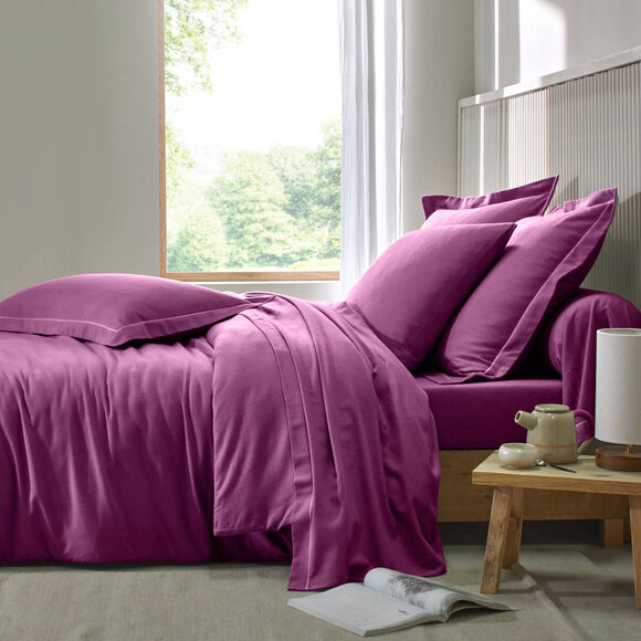 Drap-housse uni flanelle 130g/m&sup2; - bonnet 32 cm (prune)