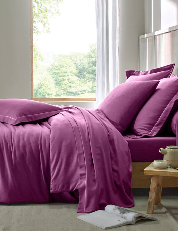 Drap-housse uni flanelle 130g/m&sup2; - bonnet 32 cm (prune)
