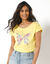 T-shirt manches courtes, imprim&eacute; plac&eacute; "papillon" (jaune)