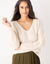 Trui in loose model met V-hals, patenttricot met zachte touch (ecru)