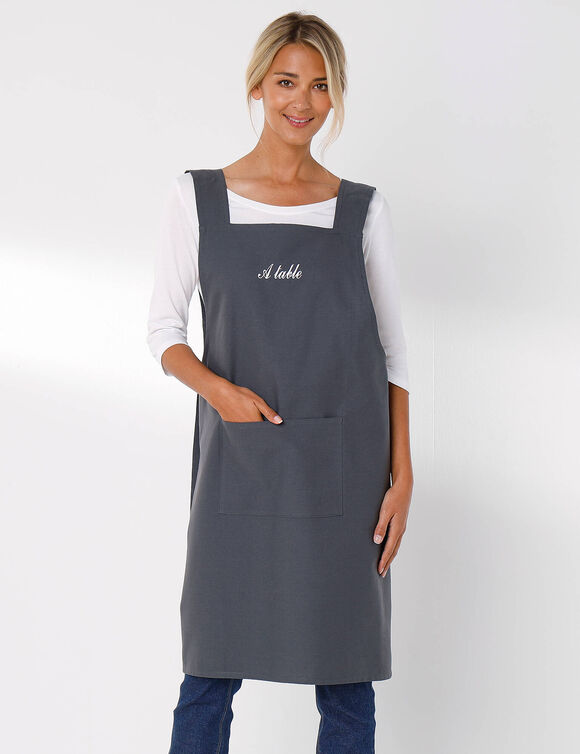 Tablier de cuisine japonais coton uni personnalisable (gris)