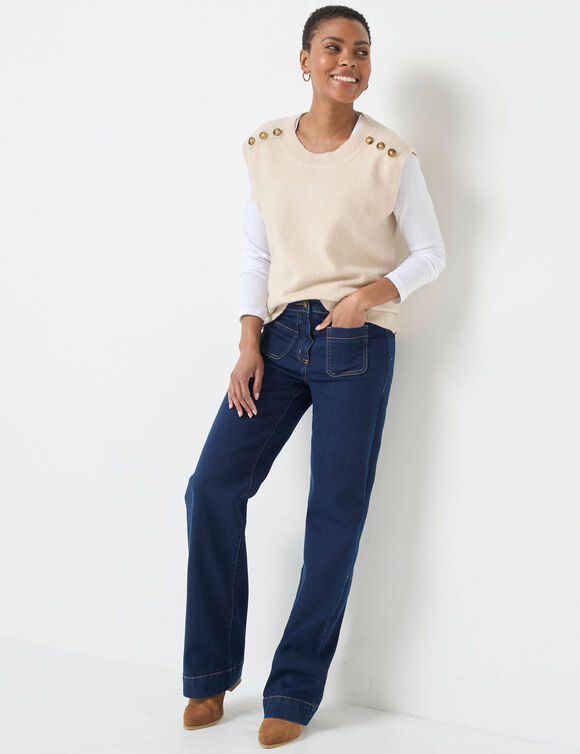Pull sans manches, épaules boutonnées (beige chiné)