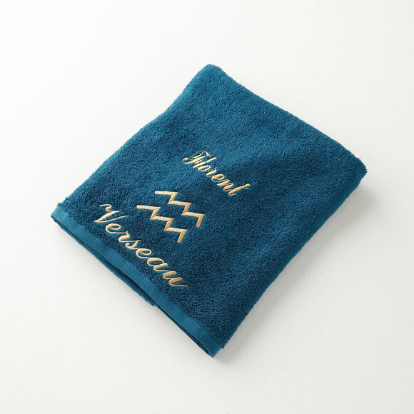 Serviettes de bain brodées Verseau personnalisable - 420g/m2 (pauwblauw)