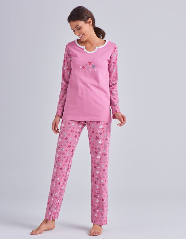 Pyjama met bloemenprint - zuiver katoen, roze, hi-res