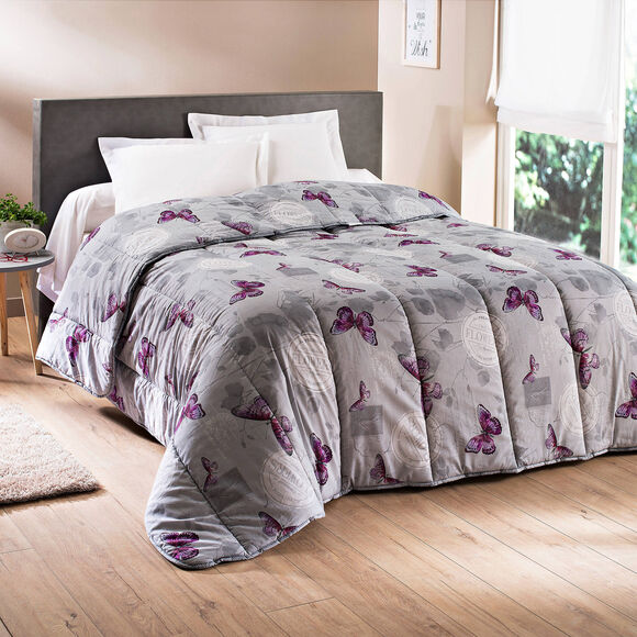 Couette coton imprimé Célestine 400 g/m² (gris / parme)