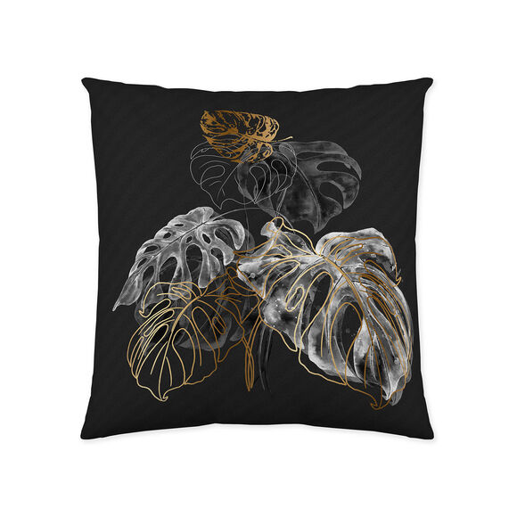 Linge de lit Ginkgo coton motif feuilles (noir / écru)