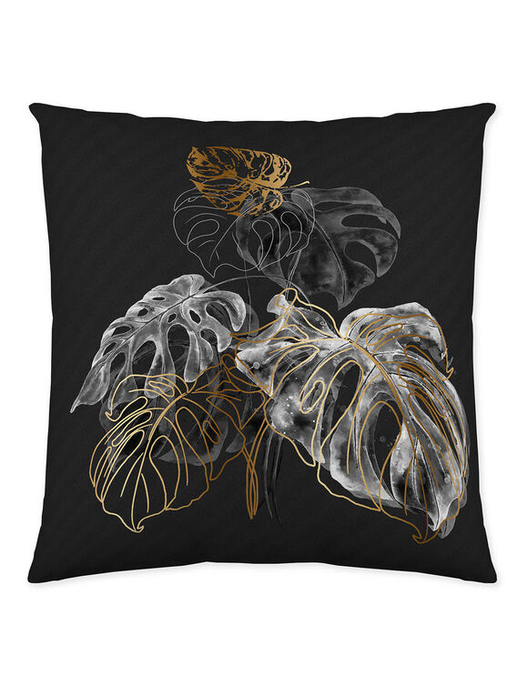 Linge de lit Ginkgo coton motif feuilles (noir / écru)