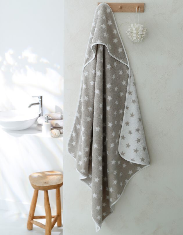 Badcape voor kinderen in badstof van katoenjacquard, sterrenprint - 380 g/m2 (taupe) Badcape voor kinderen in badstof van katoenjacquard, sterrenprint - 380 g/m2 (taupe)