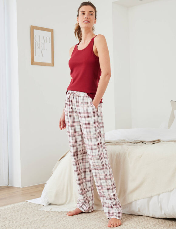 Pantalon de pyjama tiss&eacute; teint carreaux (&eacute;cru / rose)