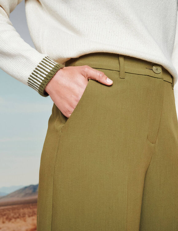 Broek met hoge taille, broekrokeffect (kaki)