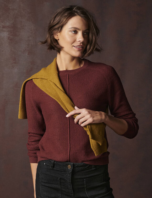 Pull manches marteau maille fantaisie (bordeaux)