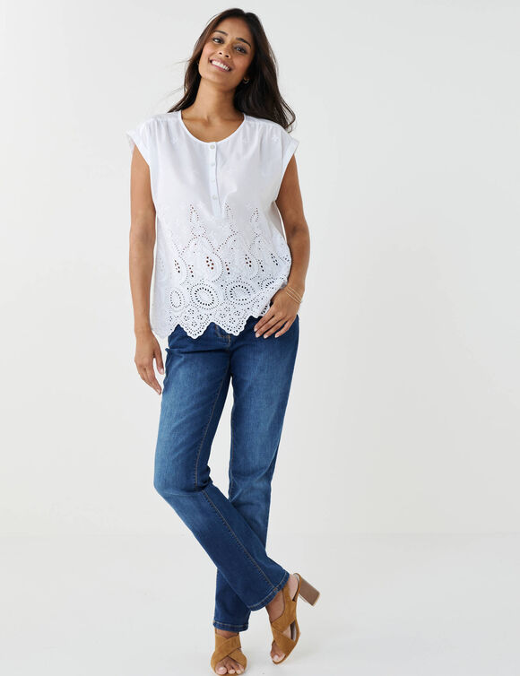 Blouse en broderie anglaise, sans manches (blanc)