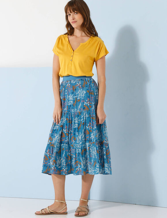 Tee-shirt col tunisien manches courtes, uni (curry)