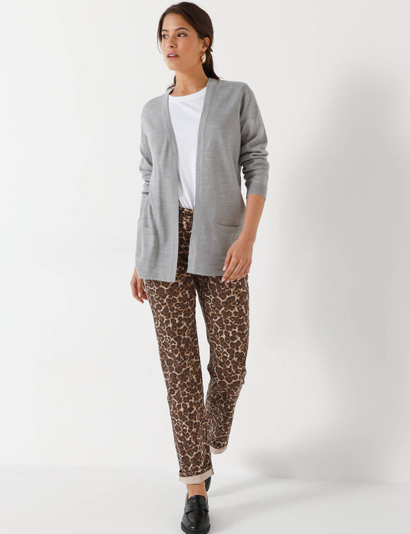 Gilet porter ouvert, maille toucher doux (gris chiné)