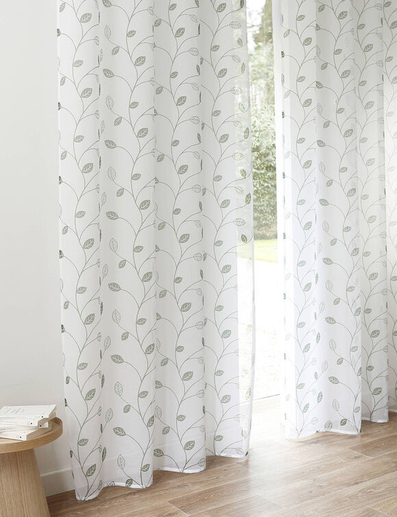 Panneau voilage motif petites feuilles - finition oeillets (vert)