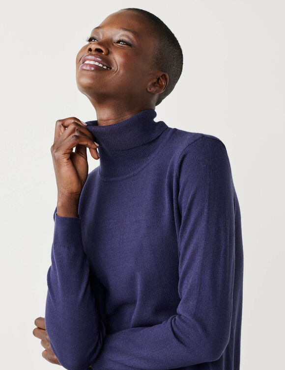Pull col roul&eacute;, toucher doux (marine)