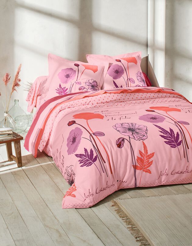 Linge de lit Coquely en coton à motifs coquelicot (rose)
