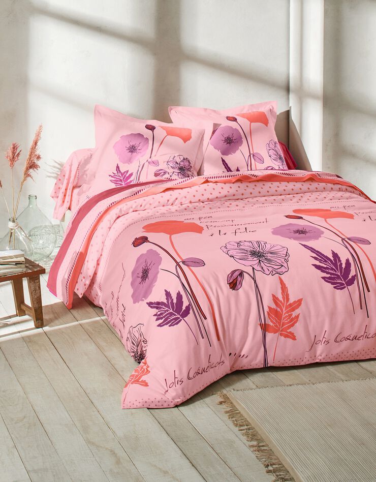 Linge de lit Coquely en coton à motifs coquelicot, rose, hi-res image number 0
