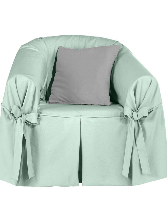 Housse bachette coton uni nouettes fauteuil canap&eacute;s (vert amande)
