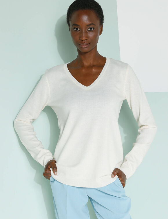 Pull col V, toucher doux (écru)