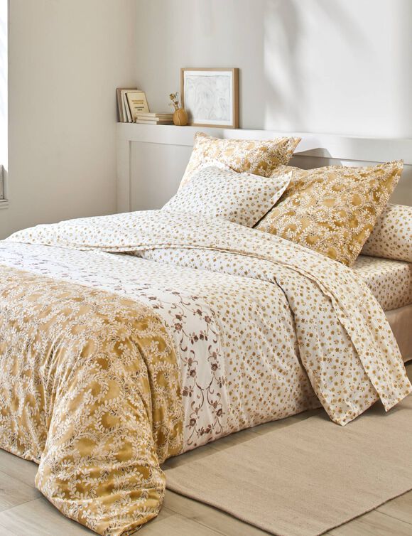 Linge de lit Amélie en coton imprimé vintage (beige)