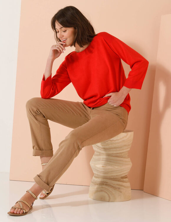 Pull col bateau manches 3/4, toucher doux (rouge)