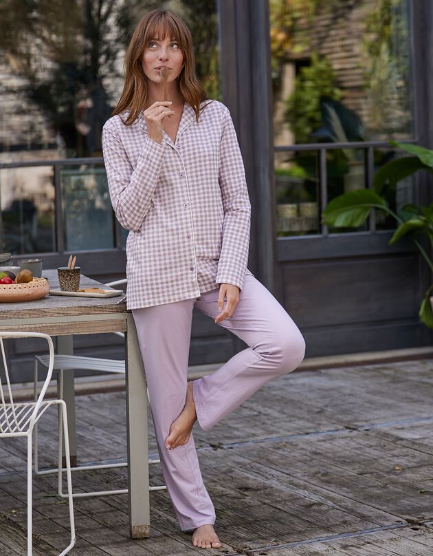 Pyjama met ruitjesprint - reverskraag (parma)