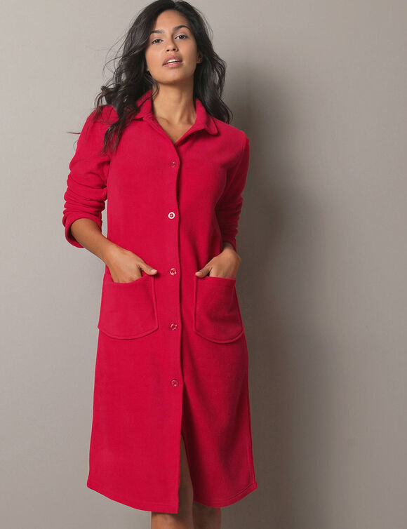 Peignoir polaire boutonn&eacute; (cerise)