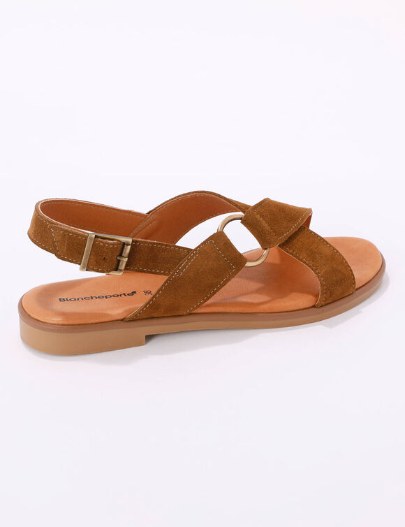 Sandales brides crois&eacute;es en cro&ucirc;te de cuir (marron)