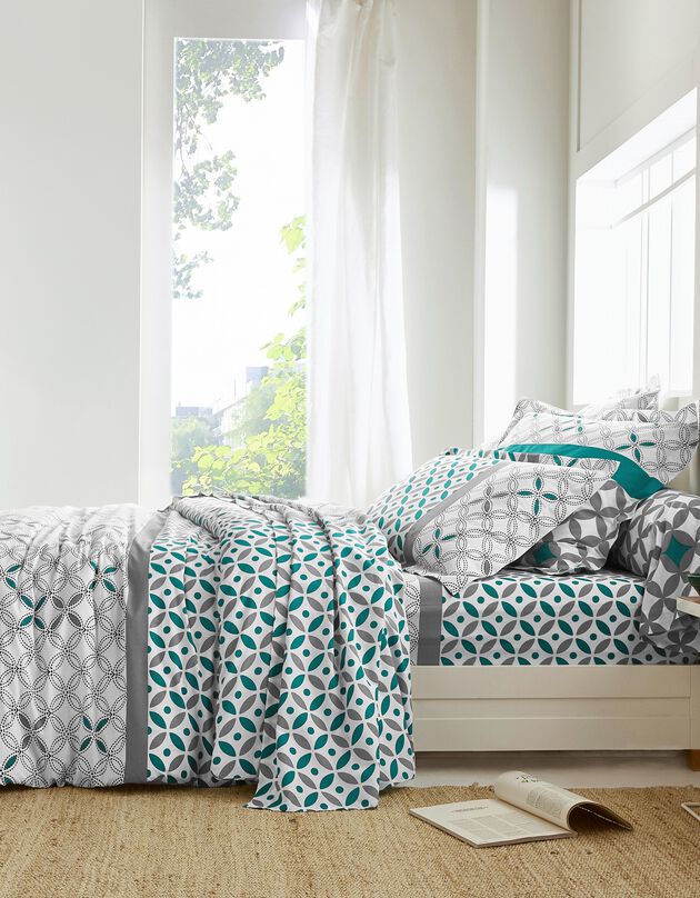 Linge de lit Marlow en coton à motifs géométriques (gris / vert)