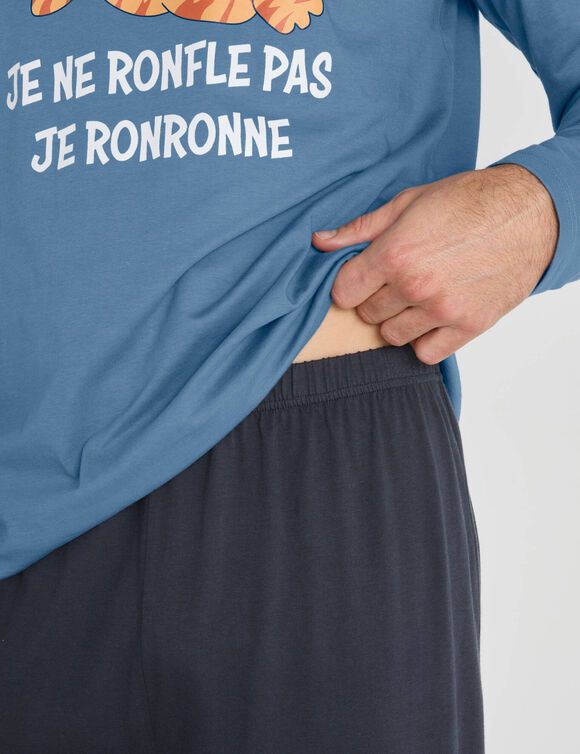 Pyjama coton imprim&eacute; message, manches longues (bleu / gris)