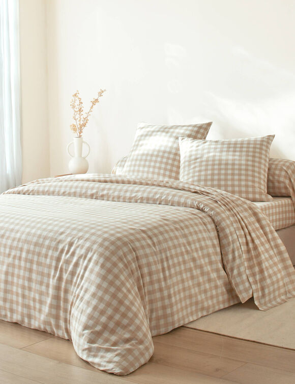 Linge de lit Lou imprimé carreaux - en coton (beige)