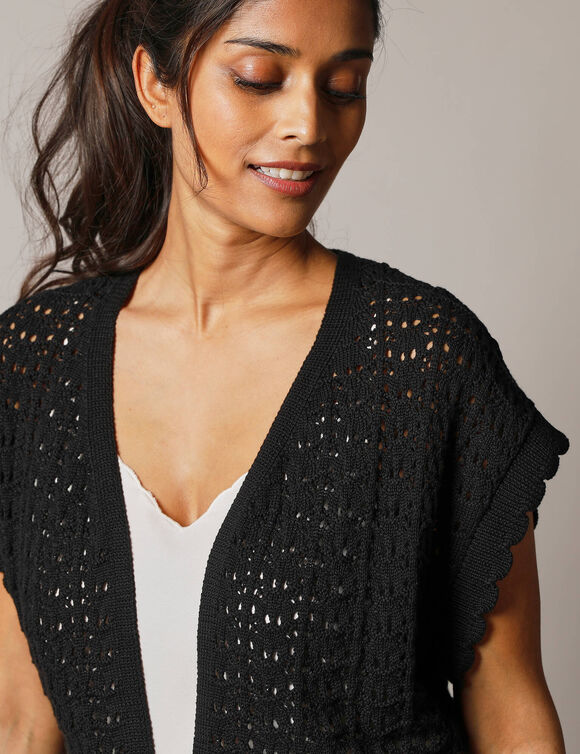 Gilet crochet en coton, manches courtes (zwart)