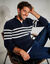 Pull rayé col polo zippé maille serrée (marine)