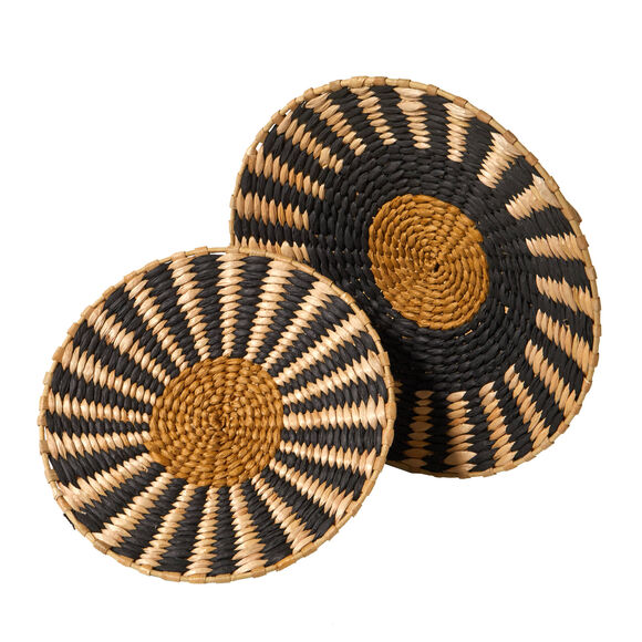 Ronde muurdecoratie - set van 2 (naturel/zwart)