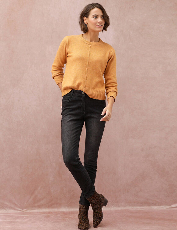 Pull col rond volume boite, maille moelleuse en laine m&eacute;lang&eacute;e (miel)
