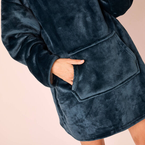 Plaid-sweat polaire à capuche doublé sherpa (grijsblauw)