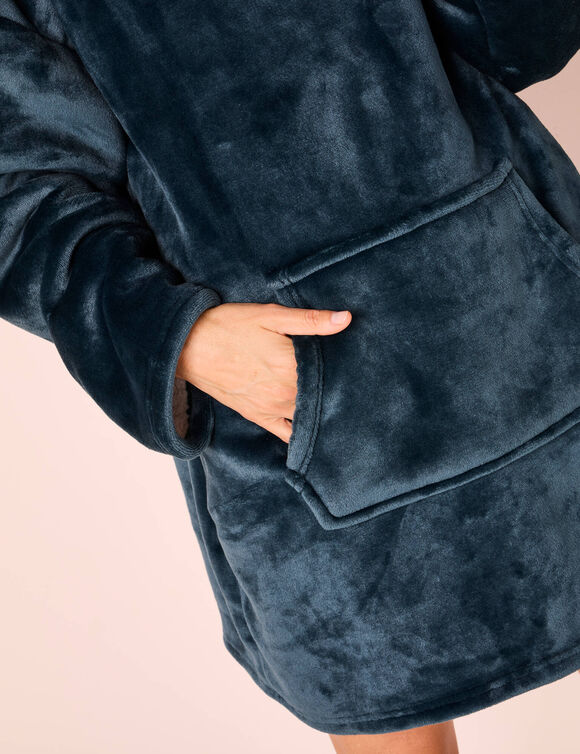 Hoodie-plaid in fleece met kap en sherpavoering (grijsblauw)