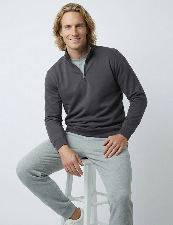 Sweat molleton col camionneur zipp&eacute; (anthracite chin&eacute;)