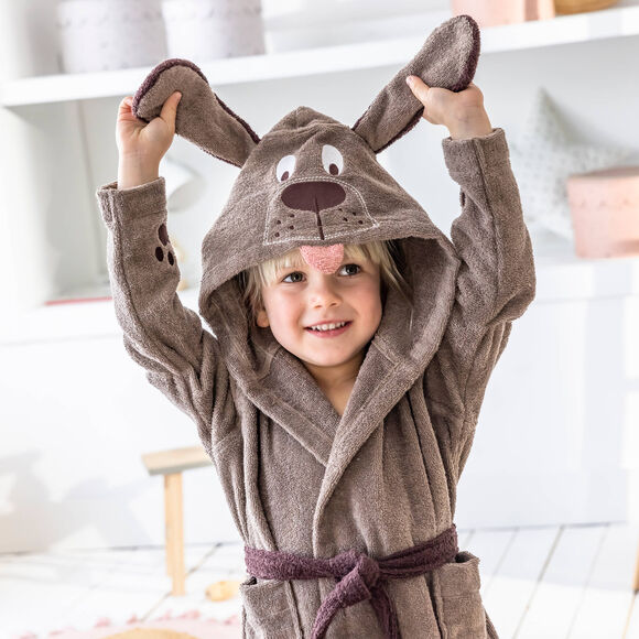 Peignoir de bain enfant chien éponge coton - 340g/m² (chocolat)
