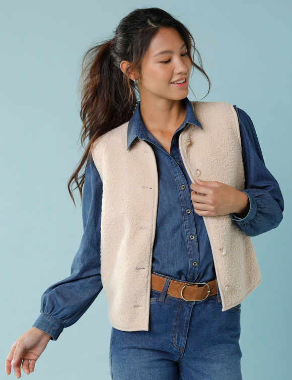 Veste sans manches maille bouclette, Spécial Petites (grège)