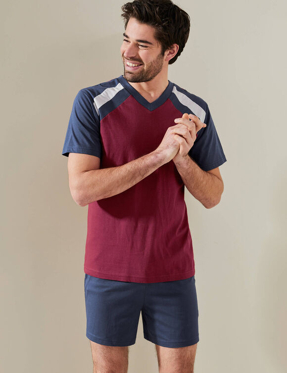 Driekleurige shortama - set van 2 (marine / bordeaux)